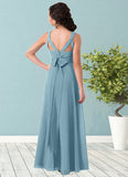 Allisson A-Line Ruched Chiffon Floor-Length Junior Bridesmaid Dress SJSP0019991