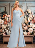 Brooklyn A-line V-Neck Floor-Length Satin Bridesmaid Dress JLP0025724