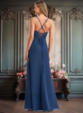 Frida A-line Square Floor-Length Chiffon Bridesmaid Dress With Ruffle JLP0025732