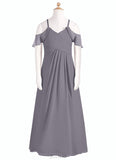 Kaia A-Line Off the Shoulder Chiffon Floor-Length Junior Bridesmaid Dress SJSP0020001