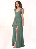 Ingrid A-Line Ruched Chiffon Floor-Length Dress SJSP0019665