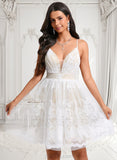 Brianna Ball-Gown/Princess V-Neck Short Tulle Lace Homecoming Dress With Pleated JLP0025711