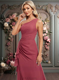 Kaylynn A-line One Shoulder Floor-Length Chiffon Bridesmaid Dress With Ruffle JLP0025824