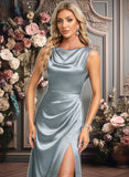 Shaylee A-line Scoop Cowl Floor-Length Stretch Satin Prom Dresses JLP0025878