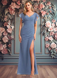 Neveah A-line V-Neck Floor-Length Chiffon Bridesmaid Dress With Ruffle JLP0025729