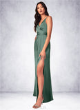 Viola A-Line Pleated Stretch Satin Floor-Length Dress SJSP0019637