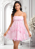 Elaina A-line Straight Mini Lace Homecoming Dress With Bow Flower JLP0025670