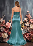 Nydia Trumpet/Mermaid V-Neck Sweep Train Stretch Satin Prom Dresses JLP0025855