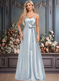 Madalyn A-line V-Neck Floor-Length Stretch Satin Bridesmaid Dress JLP0025795