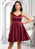 Carolina Ball-Gown/Princess V-Neck Short Satin Homecoming Dress With Bow JLP0025662