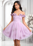 Cadence Ball-Gown/Princess Off the Shoulder Short Tulle Homecoming Dress With Pleated Flower JLP0025668