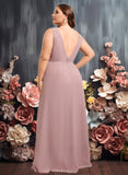 Presley A-line V-Neck Floor-Length Chiffon Bridesmaid Dress JLP0025820