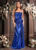 Daniella Trumpet/Mermaid Straight Floor-Length Stretch Satin Prom Dresses JLP0025845