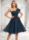 Braelyn A-line One Shoulder Knee-Length Chiffon Homecoming Dress With Ruffle JLP0025722