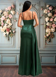 Makena A-line V-Neck Floor-Length Stretch Satin Bridesmaid Dress JLP0025745