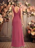 Makayla A-line V-Neck Floor-Length Chiffon Bridesmaid Dress JLP0025753