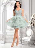 Gwendolyn Ball-Gown/Princess V-Neck Short Tulle Lace Homecoming Dress JLP0025671