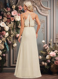 Penny A-line V-Neck Floor-Length Chiffon Bridesmaid Dress JLP0025790