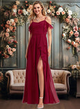 Kendra A-line Cold Shoulder Floor-Length Chiffon Bridesmaid Dress With Ruffle JLP0025755