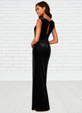 Brooklynn Sheath Pleated Velvet Floor-Length Dress SJSP0019713