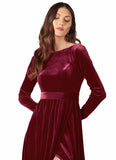 Bella A-Line Long Sleeve Velvet Floor-Length Dress SJSP0019799