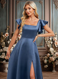 Lia A-line Square Floor-Length Satin Bridesmaid Dress With Ruffle JLP0025774