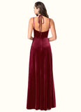 Paula A-Line Bow Velvet Floor-Length Dress SJSP0019697