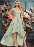 Lorena A-line V-Neck Asymmetrical Chiffon Bridesmaid Dress JLP0025809