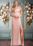 Isabelle A-line Cold Shoulder Floor-Length Stretch Satin Bridesmaid Dress JLP0025747