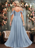 Yvonne A-line Cold Shoulder Floor-Length Chiffon Bridesmaid Dress With Ruffle JLP0025797