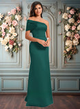 Peggie A-line Asymmetrical Off the Shoulder Floor-Length Satin Prom Dresses JLP0025884