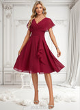 Mariah A-line V-Neck Knee-Length Chiffon Homecoming Dress With Ruffle JLP0025716