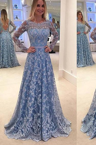 Lace Evening Dress Blue Prom Gowns Modest Prom Dresses For Teens Formal