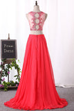 Two Pieces Prom Dresses Chiffon V Neck A Line With Beads And Applique