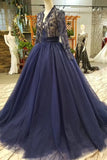 Evening Dresses A-Line V-Neck Long Sleeves Tulle Sweep/Brush With Zipper Ack