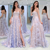 Charming Sweetheart Strapless Lace Appliques Lilac Prom Dresses with SJS15632