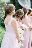 Simple Pink Mismatched A-Line Bridesmaid Dresses, Elegant Chiffon Bridesmaid Dress SJS15397