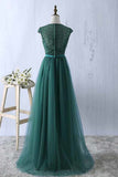 Scoop Tulle & Lace With Sash A Line Sweep Train Prom Dresses