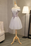 Tulle Boat Neck Homecoming Dresses A Line Tulle With Applique