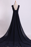 V-Neck Prom Dress A-Line With Ruffles Court Train Chiffon