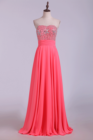 Prom Dresses A Line Beading Chiffon Floor Length