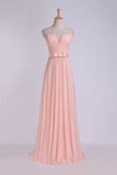 Sweetheart A Line Prom Dress With Sash Pick Up Long Chiffon Skirt