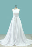 Scoop Open Back Wedding Dresses Satin With Beading Sheath