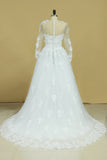 Hot Long Sleeves Wedding Dresses Scoop Tulle With Applique