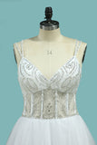 A Line Spaghetti Straps Wedding Dresses Beaded Bodice Tulle Court Train