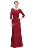 Elegant 3/4 Sleeve Lace Burgundy Formal Dresses Bateau Mermaid Evening Dresses SJS15142