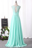 Chiffon A Line Straps Bridesmaid Dresses Ruched Bodice