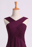 Bridesmaid Dresses Pleated Bodice V-Neck A Line Knee Length Chiffon