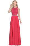 Open Back Scoop A Line Prom Dresses With Beading Chiffon