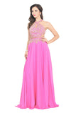 V Neck Prom Dresses Chiffon With Beading Open Back